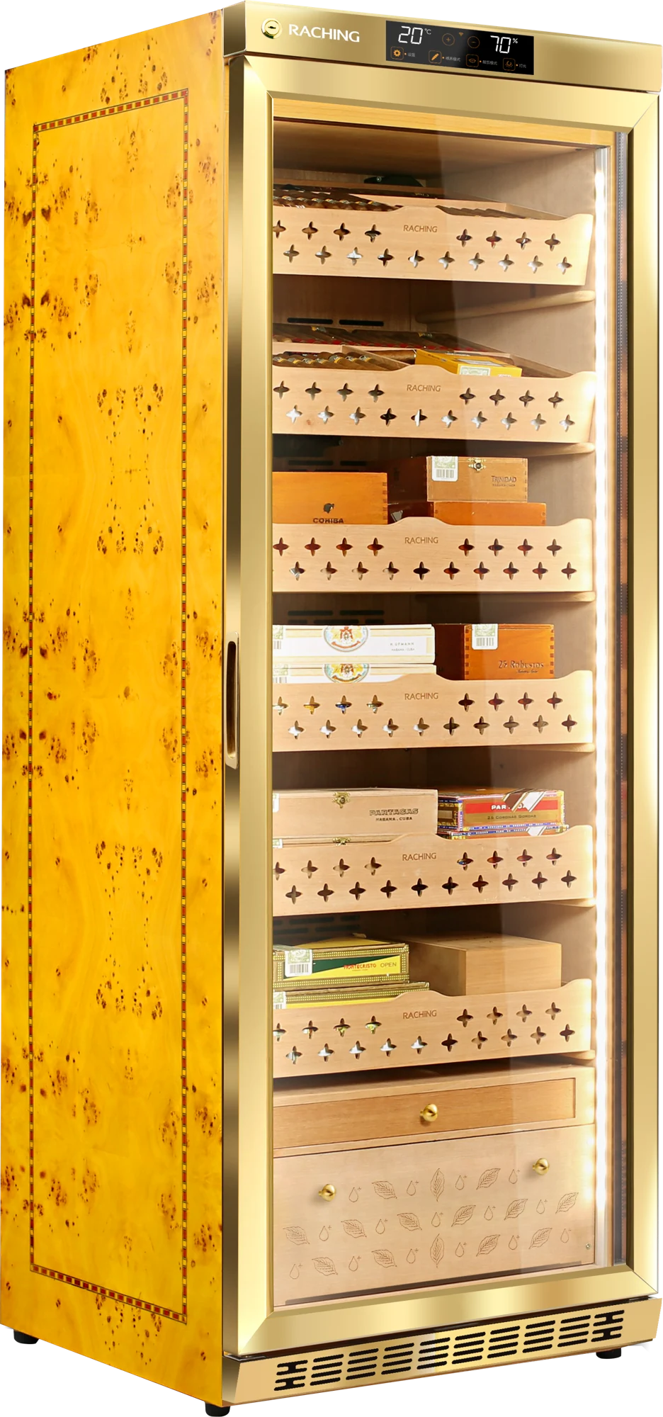Raching MON2800A cigar humidor cabinet in Golden, Spanish cedar interior