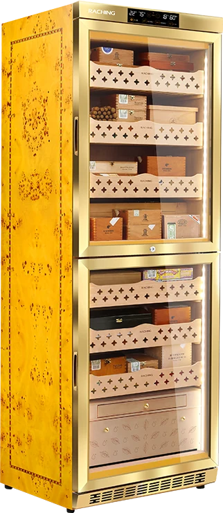 Raching MON3800B cigar humidor cabinet in Golden, Spanish cedar interior