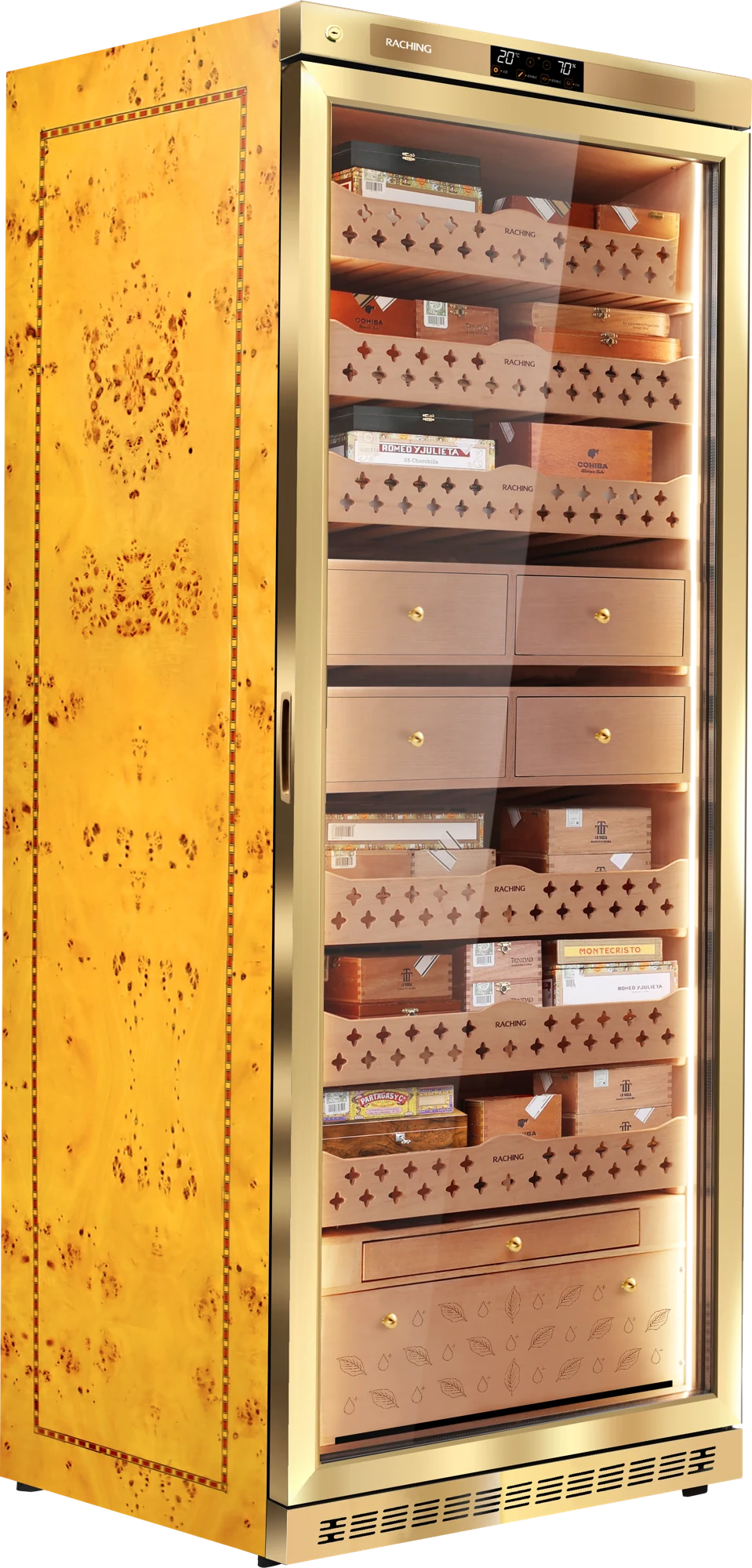 Raching MON5800A cigar humidor cabinet in Golden, Spanish cedar interior