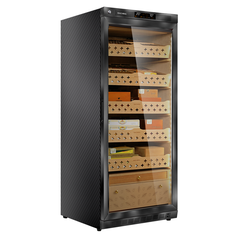 Raching MON1800A cigar humidor cabinet in Carbon Fibre, Spanish cedar interior