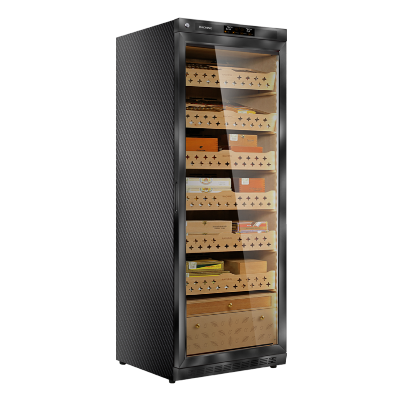 Raching MON2800A cigar humidor cabinet in Carbon Fibre, Spanish cedar interior