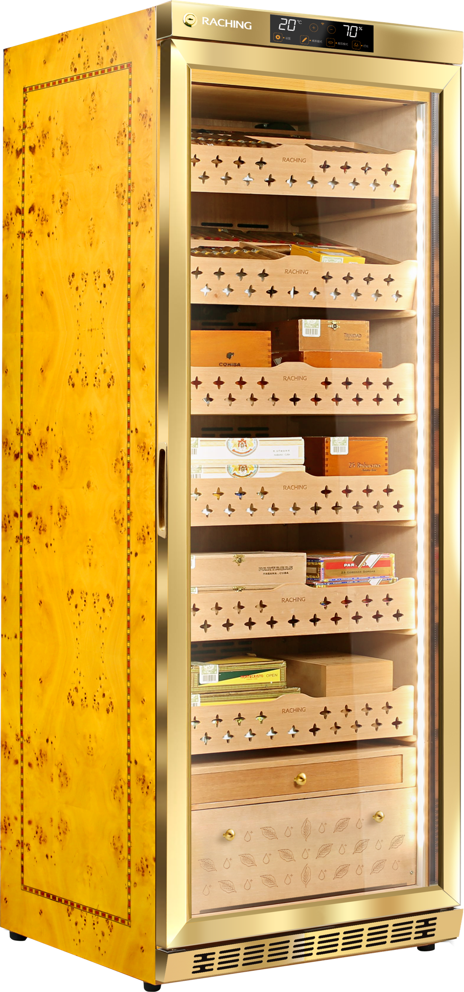 Raching MON2800A cigar humidor cabinet in Golden, Spanish cedar interior