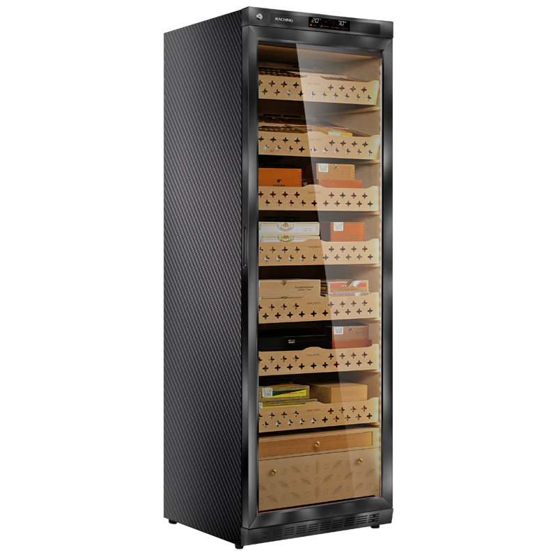 Raching MON3800A cigar humidor cabinet in Carbon Fibre, Spanish cedar interior