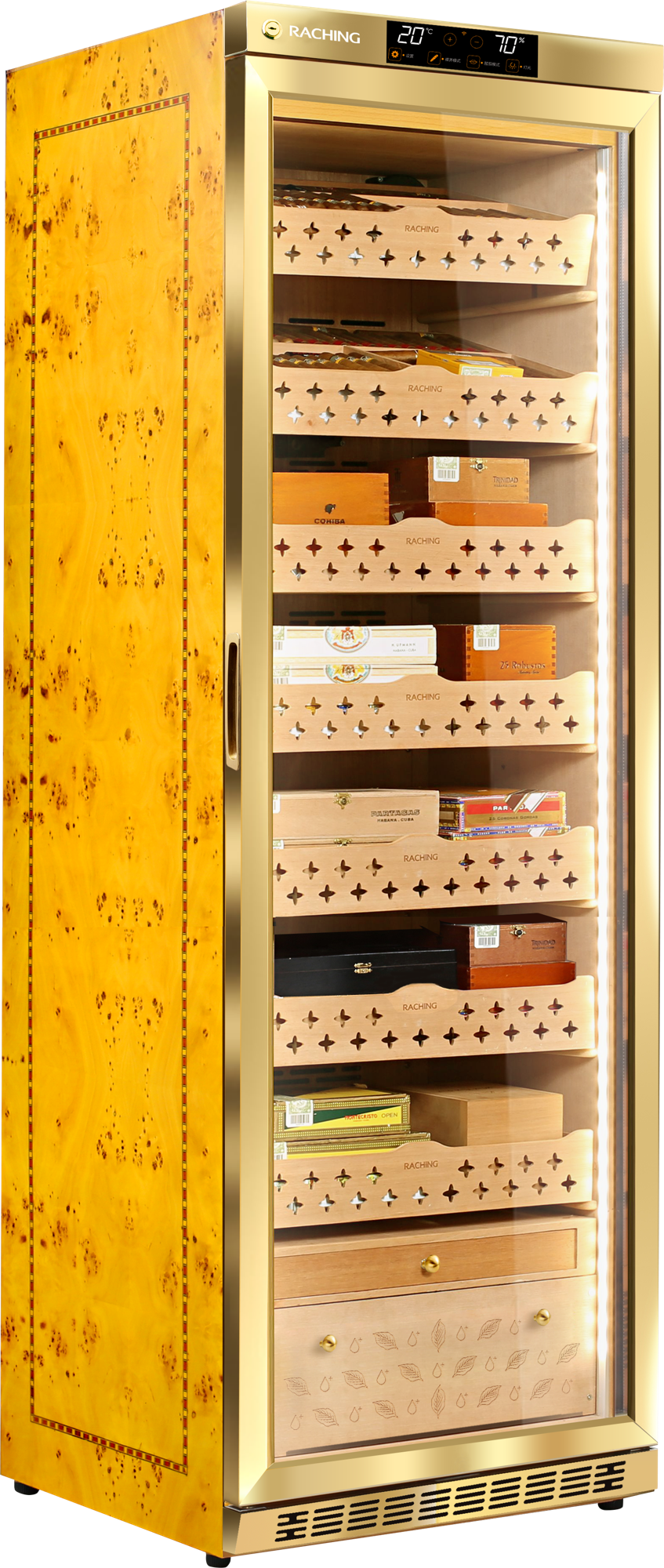 Raching MON3800A cigar humidor cabinet in Golden, Spanish cedar interior