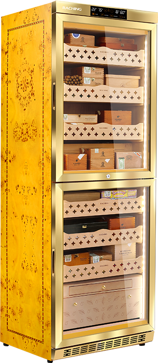 Raching MON3800B cigar humidor cabinet in Golden, Spanish cedar interior