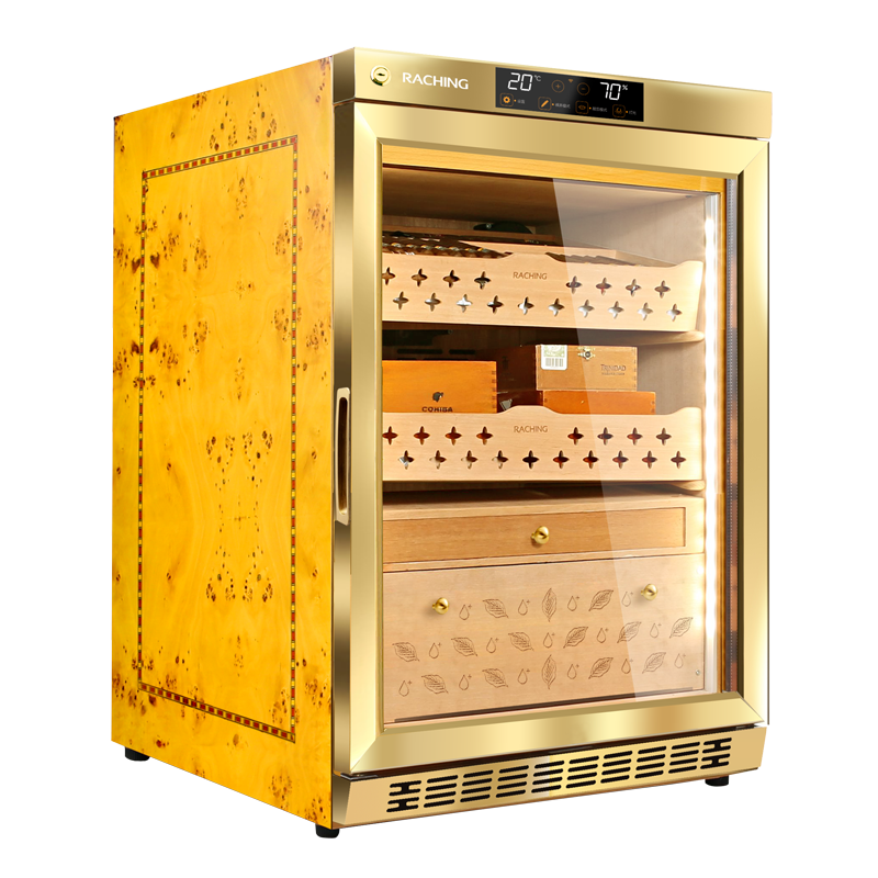 Raching MON800A cigar humidor cabinet in Golden, Spanish cedar interior